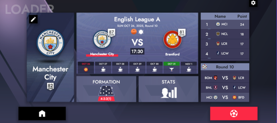 Career mode match preparation UI