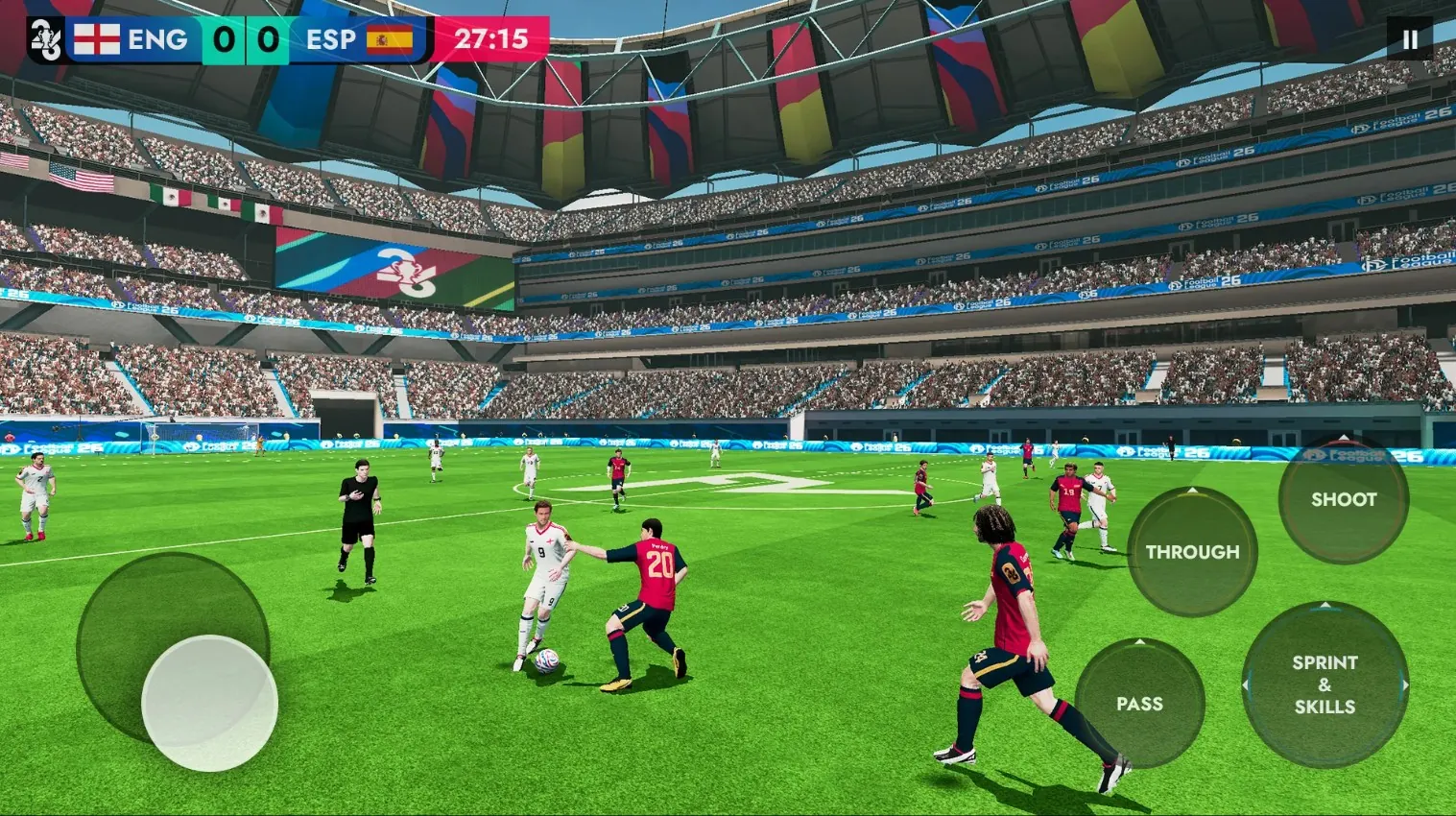 أسلوب اللعب في محرك مباريات Football League مع أزرار التحكم على الشاشة